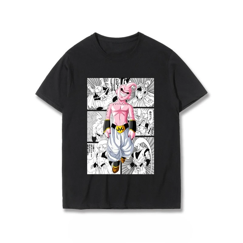 Camiseta de Anime Dragon Ball Z Majin Buu Gotenks Mr. Satan para hombre, camisetas informales de manga corta de verano