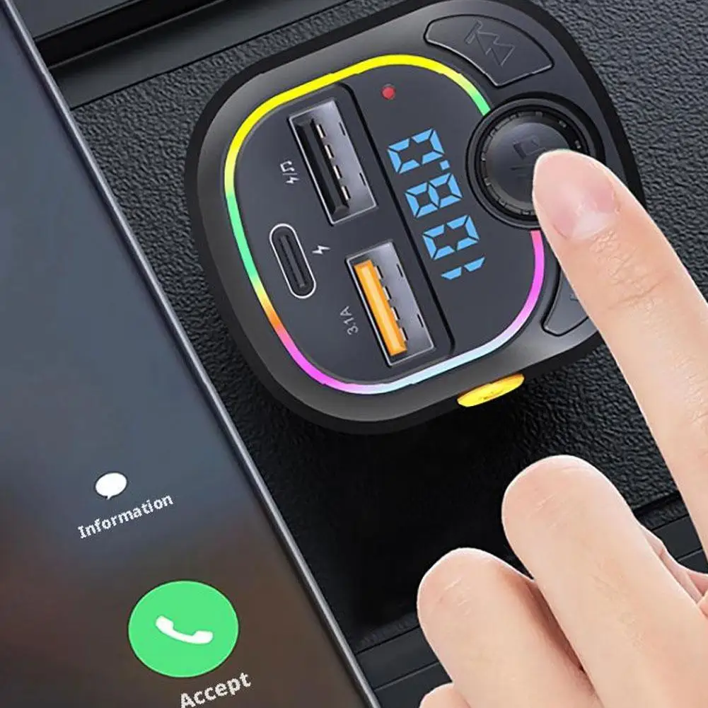 شاحن سيارة FM الارسال المزدوج USB المحيطة لاعب بلوتوث مشغل Mp3 محول شحن سريع اكسسوارات السيارات الداخلية #3