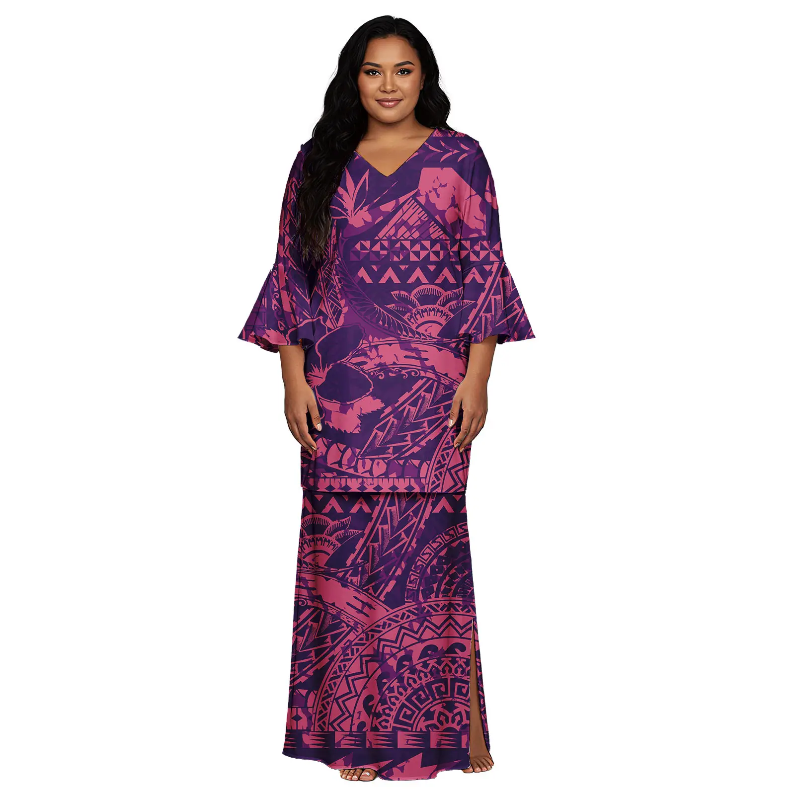 Elegante abito da spiaggia maxi da donna personalizzato tribale polinesiano samoano Island Tiare Flower Abiti da sera lunghi ed eleganti Puletasi