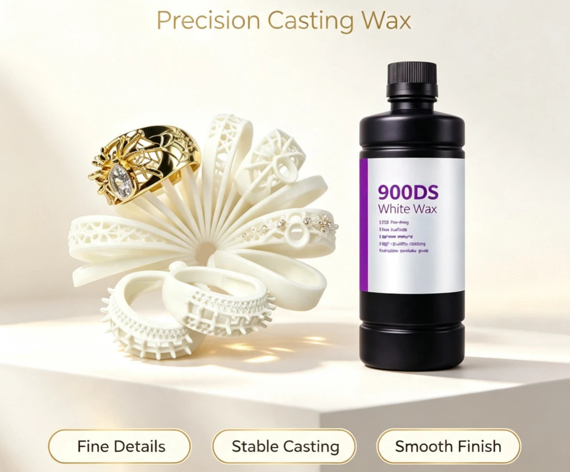 1KG 405nm White Wax Photopolymer Resin, UV Direct Casting Material for Jewelry Accessory 3D Printing