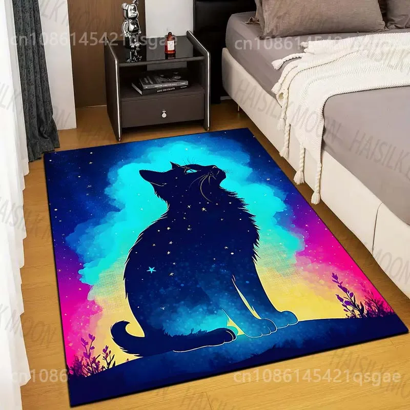 Multiple sizes Silhouette of Starry Cat Carpet for Living Room Bedroom Sofa Home Decor Rug Non-slip Floor Mat Luxury Gift