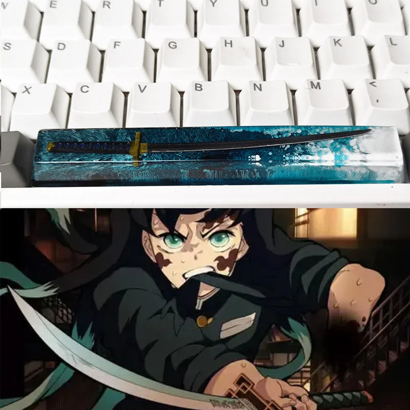 Żywiczny miecz Anime 6.25U półprzezroczysty klawisz z dekoltem kosmicznym DIY personalizowany prezent przełącznik Cherry MX nasadka na przycisk klawiatura mechaniczna dla chłopców