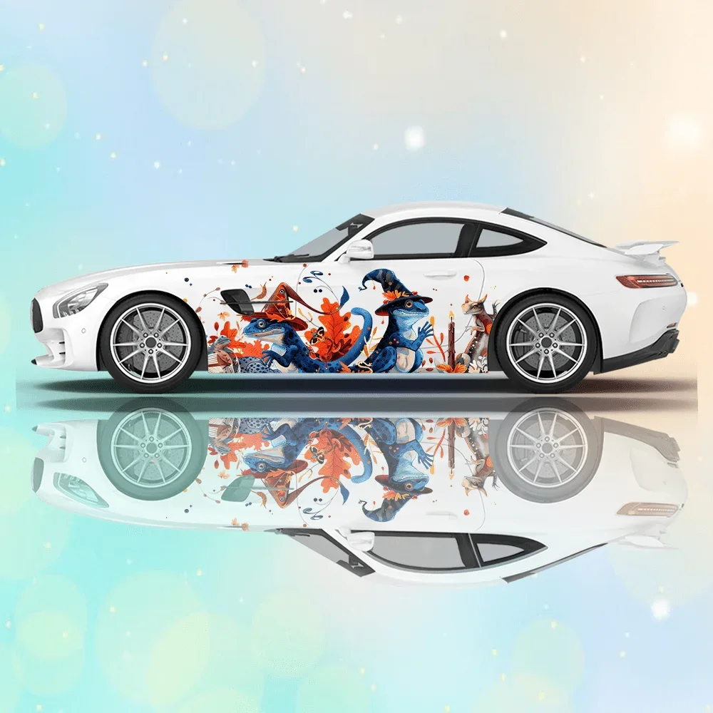 

Ящерица с шляпой волшебника, автомобильная виниловая наклейка, самоклеящаяся наклейка против царапин, подходит для грузовиков, внедорожников, декора, автоаксессуары