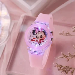 Disney-reloj electrónico de Minnie Mouse para niños y niñas, reloj con luz Flash, figura de dibujos animados, muñeca, regalos de cumpleaños