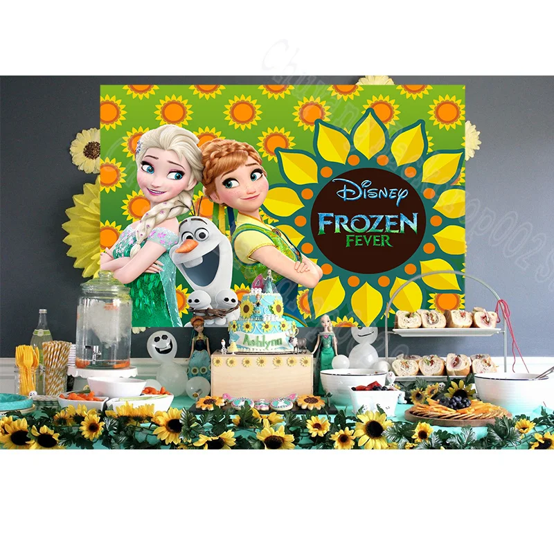 Disney Frozen Fever Sunflower Birthday Gift Elsa Anna Olaf Girls Party Decoration Photo Backdrop Photography Background Banner