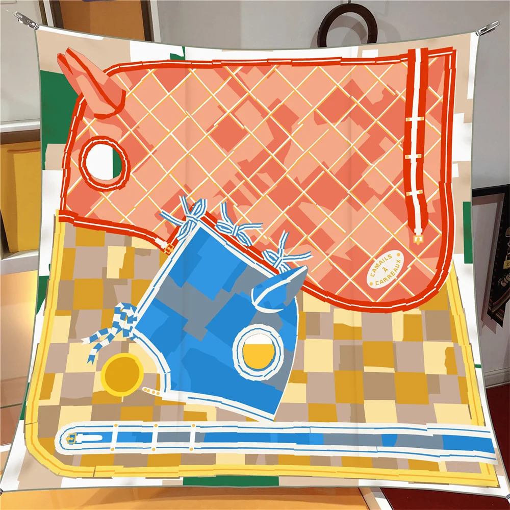 90 سنتيمتر العلامة التجارية الفاخرة وشاح مربع النساء حك الأوشحة الحريرية يلتف شاطئ شال الحجاب كبير باندانا Foulards منديل أغطية الرأس #4