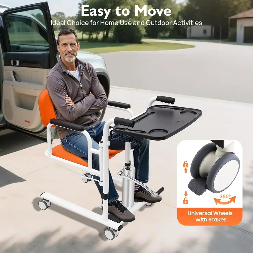 محمول 180 ° كرسي رفع المريض بمقعد منفصل مع نونية ووسادة، ارتفاع قابل للتعديل، يدعم 330.7 رطل (برتقالي) #4