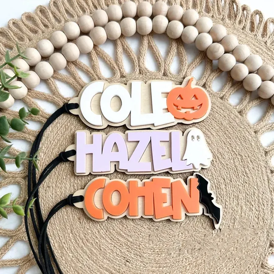 Personalized Halloween Basket Tags Keychain, Custom Name