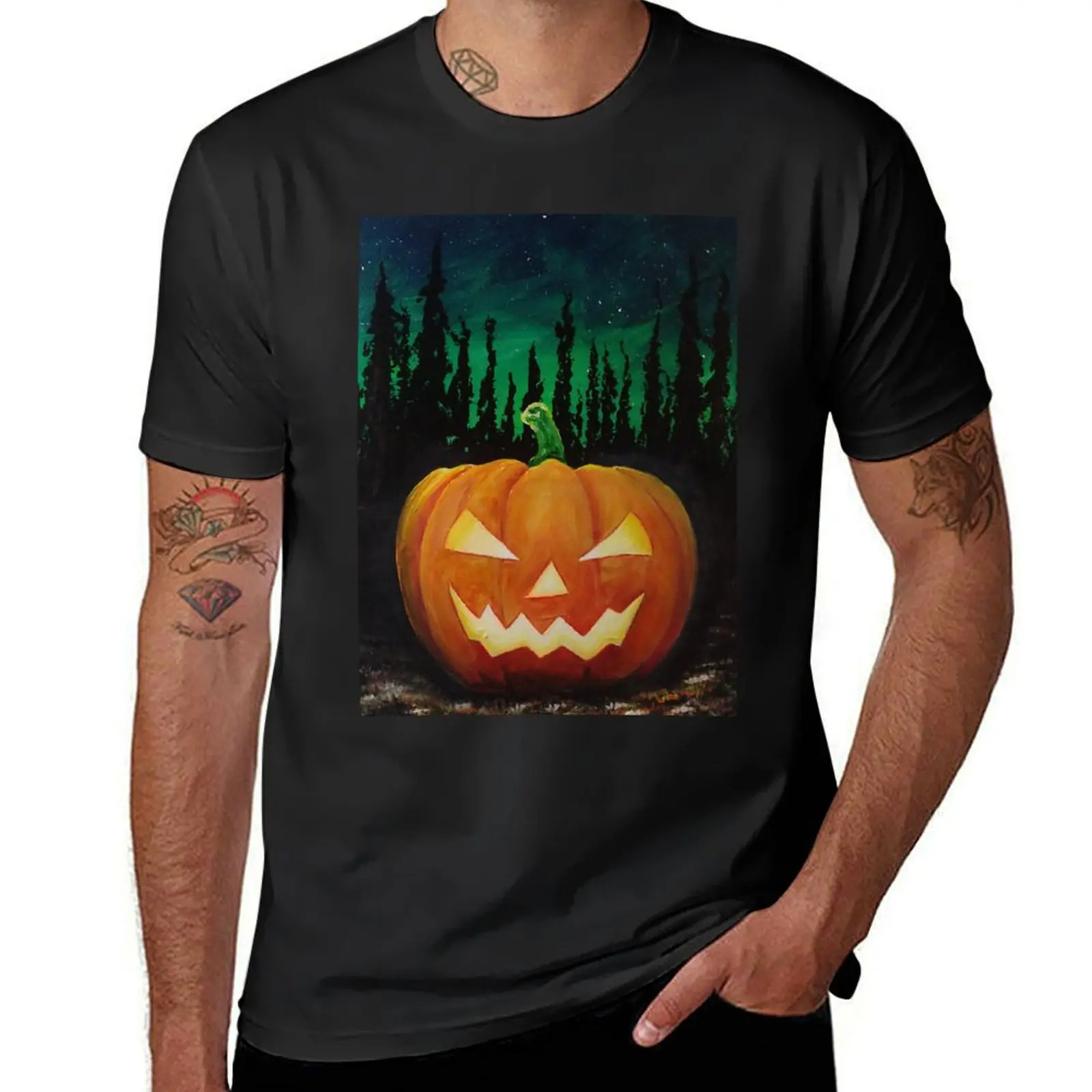 Halloween Pumpkin Night Time Painting 9 Tooth T-Shirt boys whites cute tops summer clothes heavyweight t shirts for men