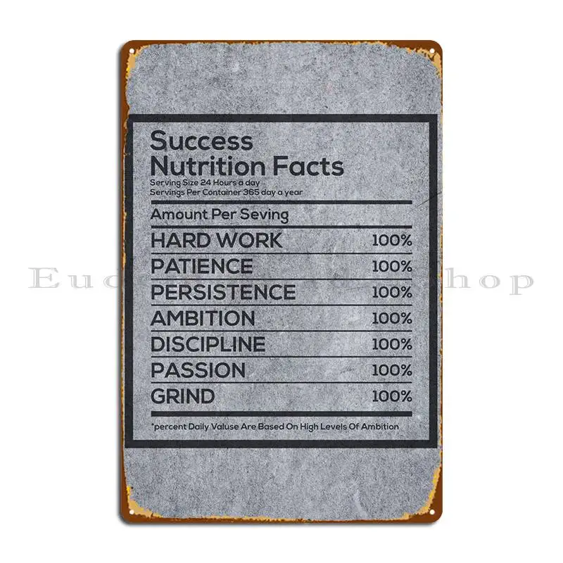 Success Nutrition Facts Metal Plaque Poster Design Garage Decoration Design Plaques Tin Sign Poster