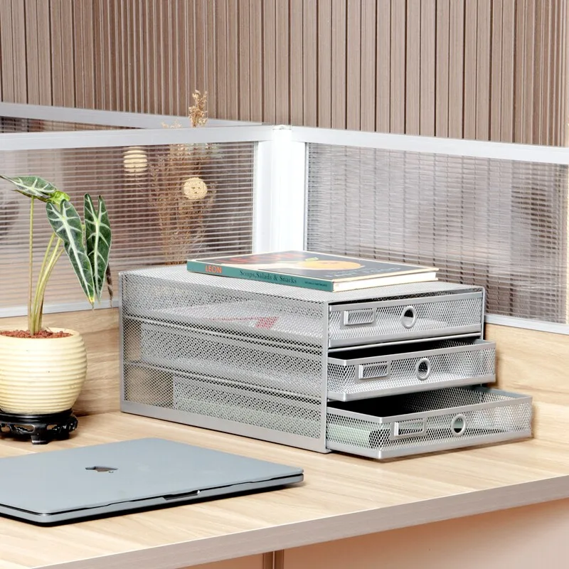 

Minimalist Iron Storage Rack Mesh File Organizer Cabinet Office Shelf with Drawer Paper Document Storage Solution for Workspace