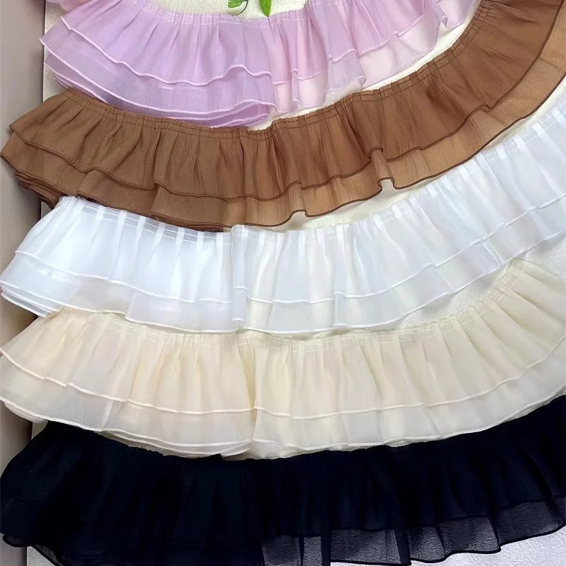 10-centimeter-wide brown double-layer silk pleated collar and cuff dress with Lolita skirt hem, decorative curtain lace accessor
