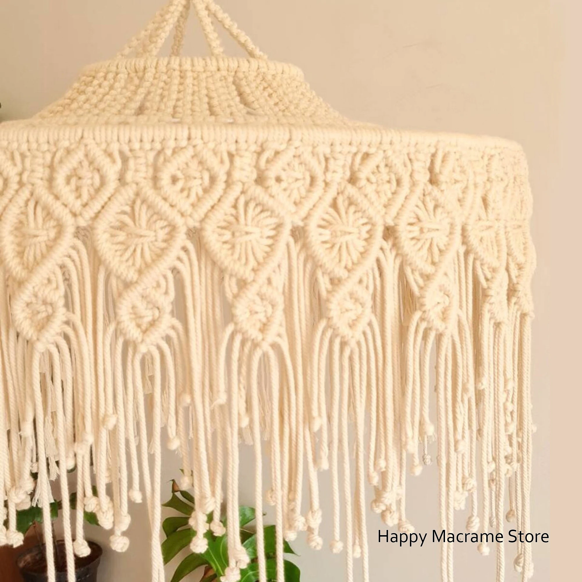 Imagem -04 - Macrame Lustre Macrame Abajur Dossel Extra Grande Lustre Franjas Boho Bohemian Dossel Abajur Ornamento