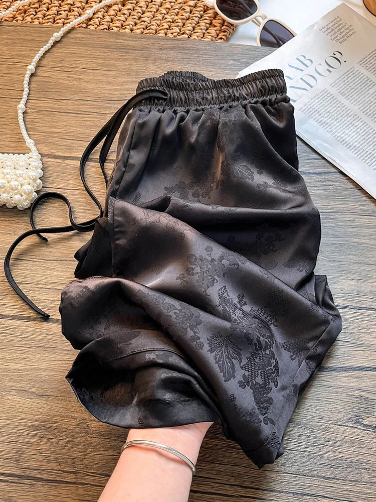 Neue Chinesische Sle Hohe Taille Drapierte Acetat Breite Bein Hosen Frauen Sommer High-End-Retro Nationalen Sle Casual Seide Hosen