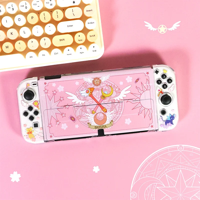 Anime Card Captor Sakura Pink Protection Funda Switch OLED Case Joycon Housing Protective Case For Housse Switch Accessories