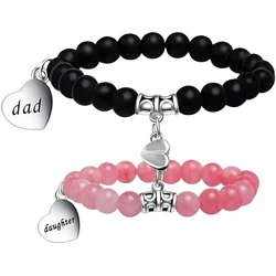 Natural Stone Men Bracelet Set Matching Magnetic Heart Bracelets Tiger Eye Lava Rock - Jewelry Gifts For Mom Dad Daughter Son
