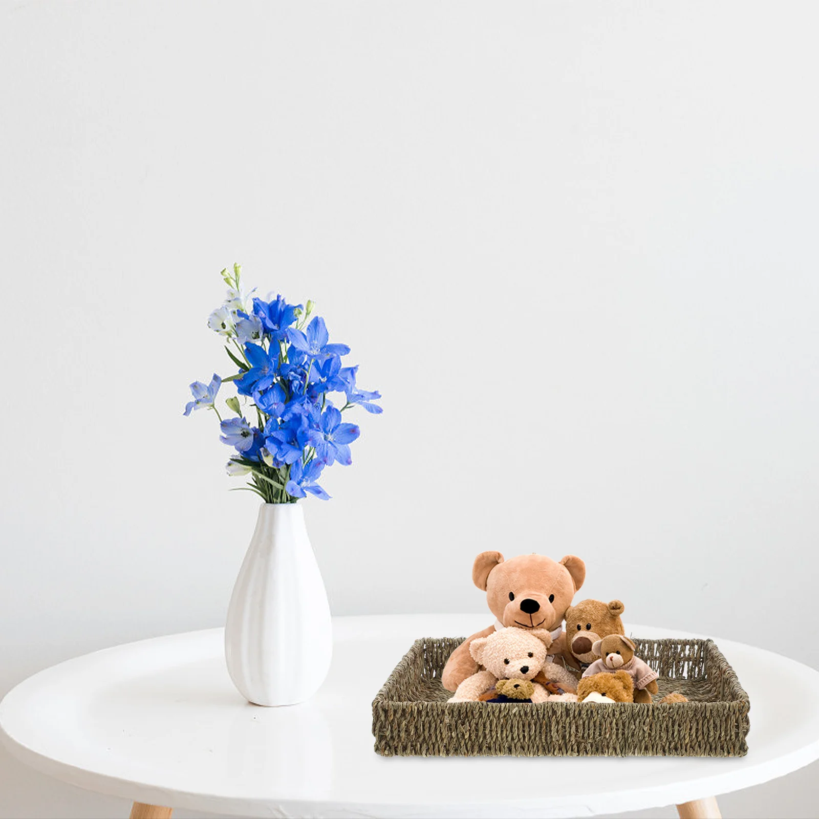 

1pc Storage Basket Tray Rectangular Woven Organizer For Fruit Snacks Bread Household Decor Light Brown Natural Fiber