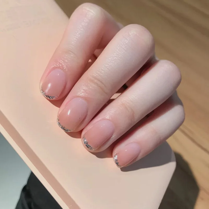 24 Stuks Amandelpers Op Nagels Ster Diamant Ontwerpen Voor Coole Meisjes Nude Kleur Nep Nagels Voor Vrouwen Bedekken Valse Nagel Tips