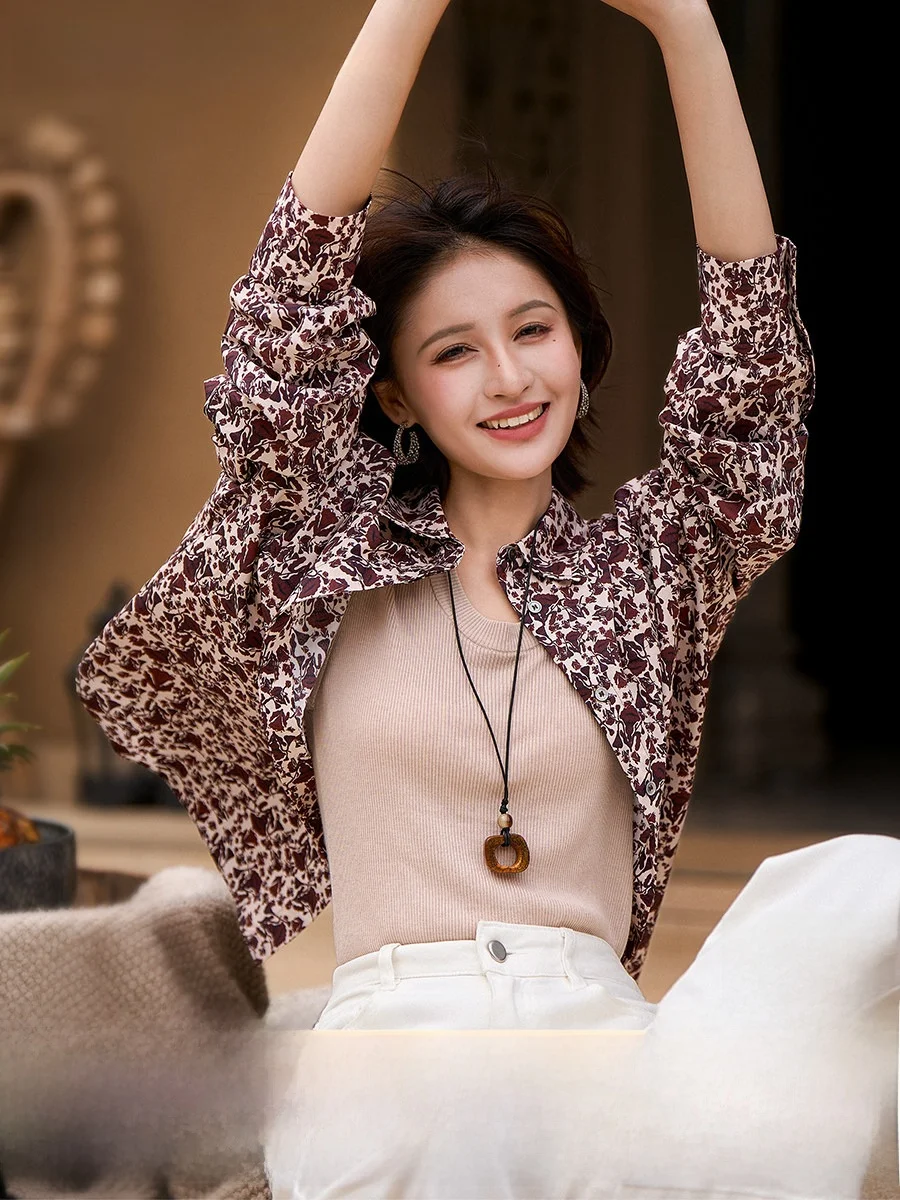 High Density Cotton Long Sleeve Digital Print Shirt Women's Spring New Arrival XingYuHuaJian Quality Fashion OL Style Straigh...