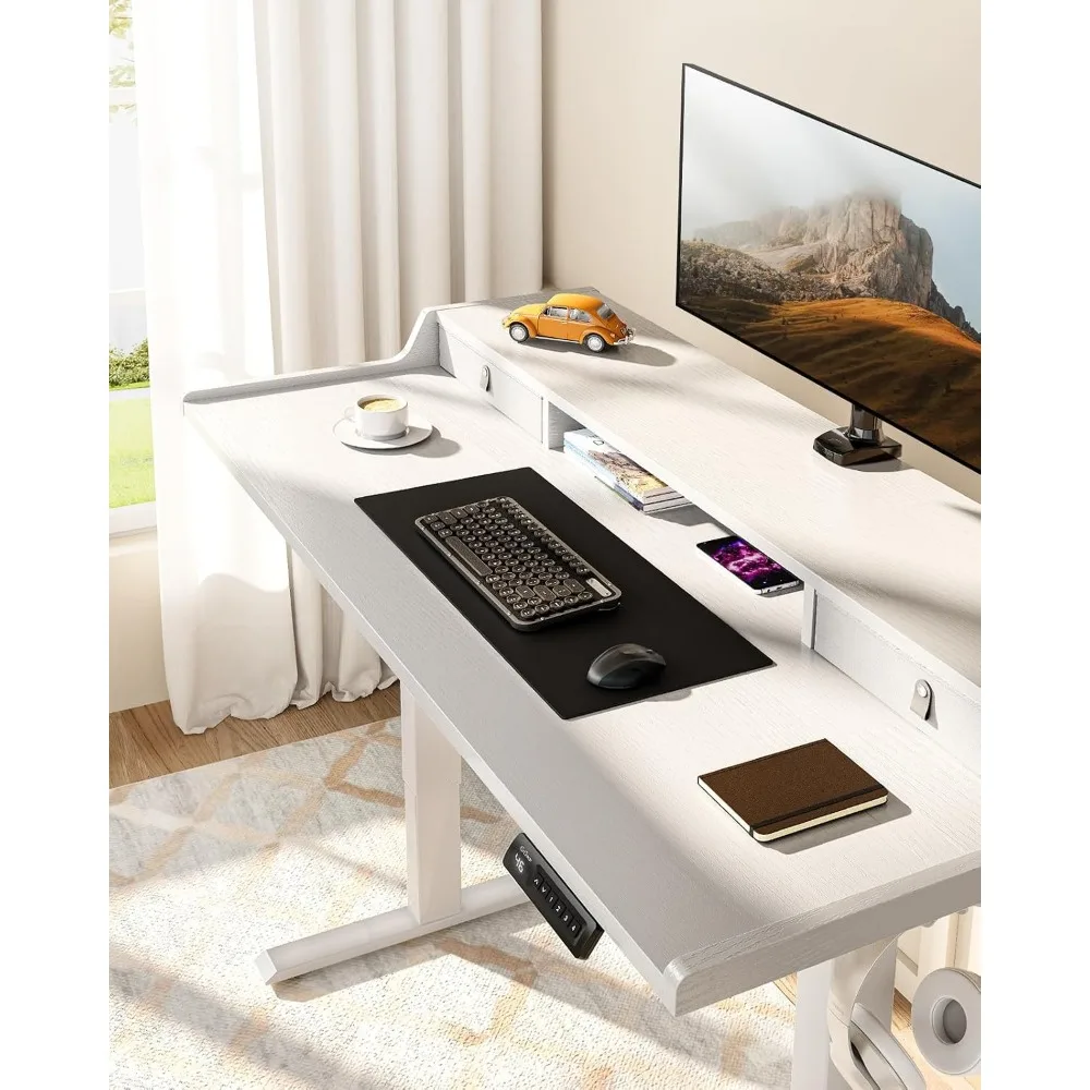 Height-Adjustable Desk with Storage, 4 Preset Heights, Compatible Gaming Table, 55