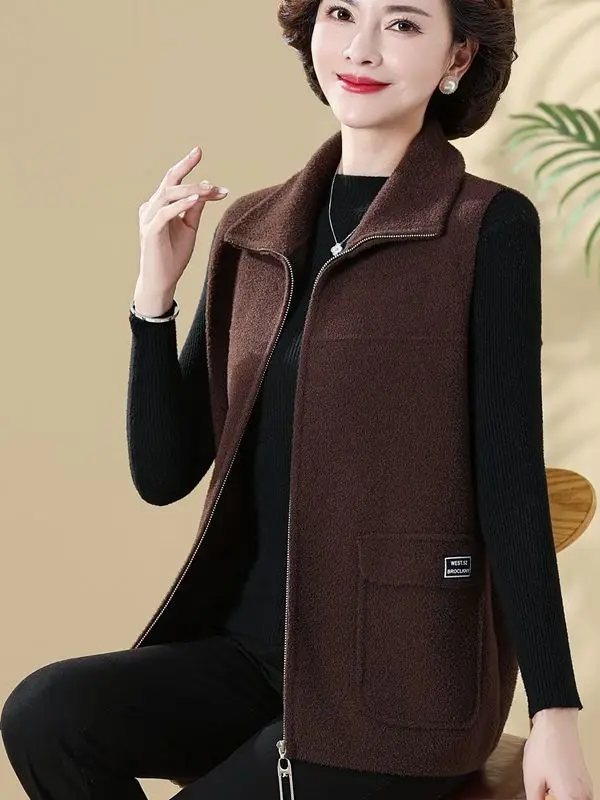 

Женский шерстяной жилет Sli Korean Sle больших размеров, весенне-осенняя верхняя одежда, с высокой талией, длинный, на молнии