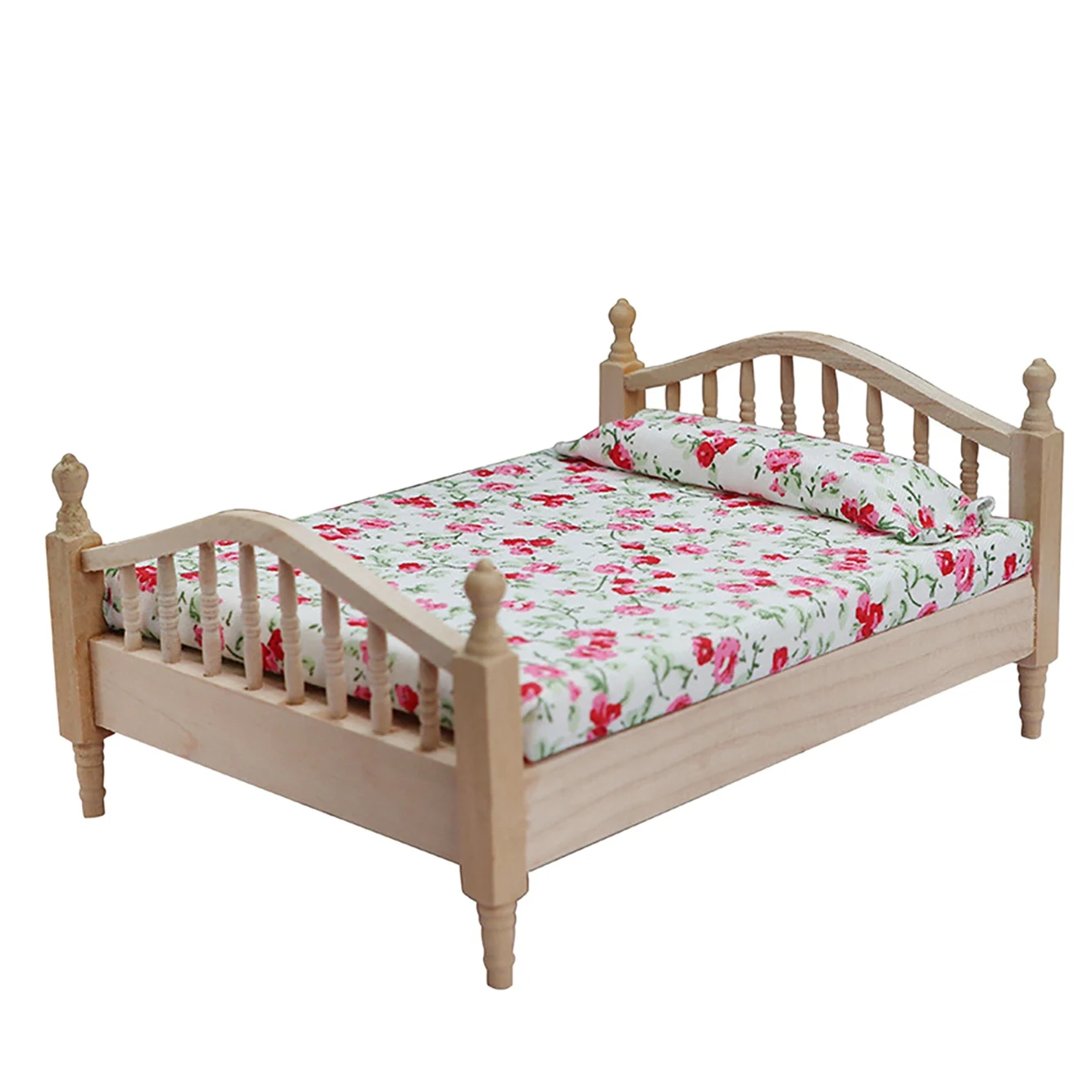 1:12 Bedroom Mini Floral Double Bed Scene Furniture Accessories