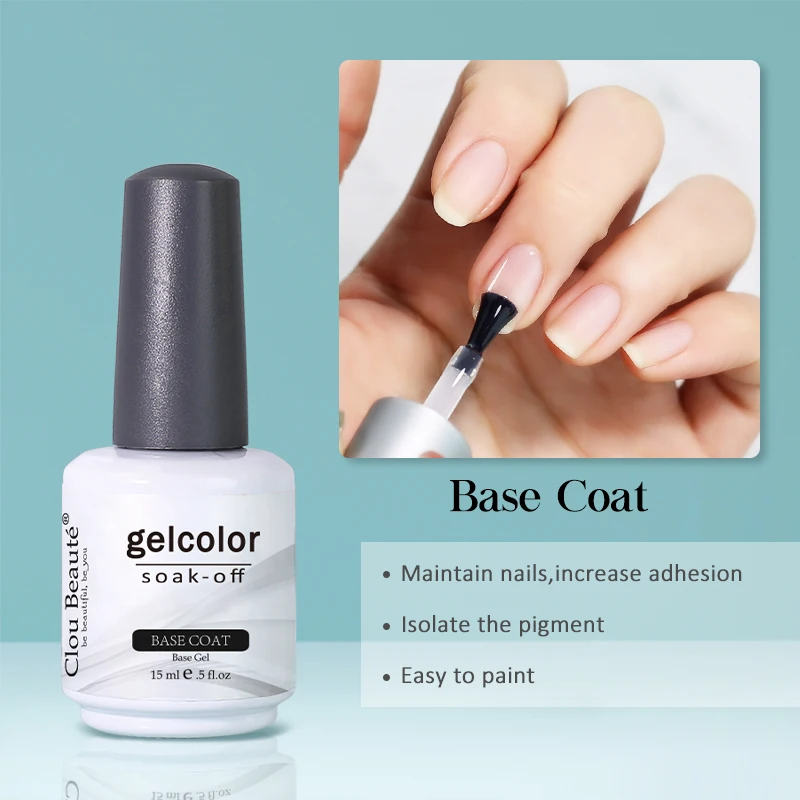 Clou Beaute 10ml/15ml Base And Tempered Top Coat Gel Nail Polish Transparent Soak Off UV Primer Gel Reinforce Nail Art Lacquer