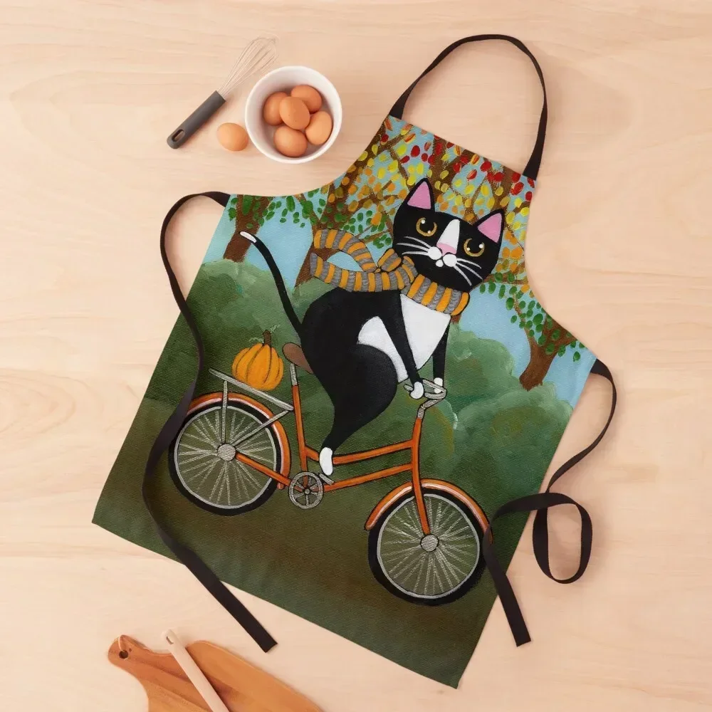 

Autumn Cat on a Bicycle Apron For Men Barber Kitchen Kitchen Things Apron