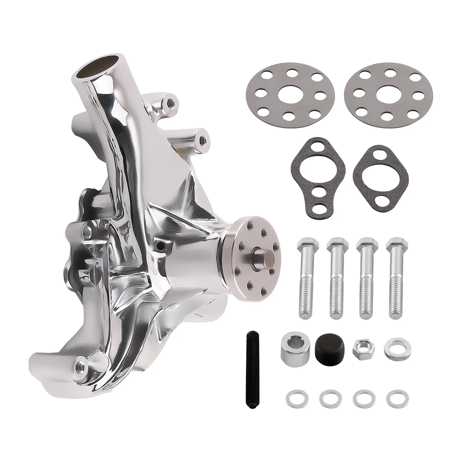 High Volume Aluminum Long Water Pump Chrome For Small Block Chevy 283 305 327 350 400 1969-1987