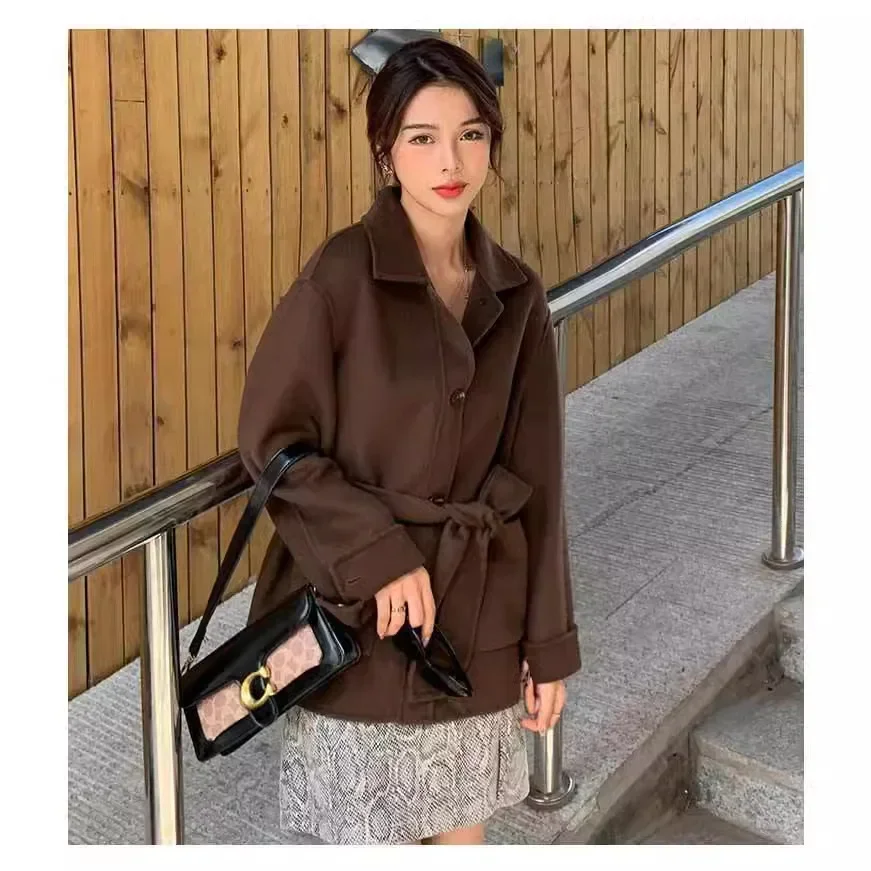 

Wool coat new small winter women's new short women's coat shoulder-length mid-waist high-end coat