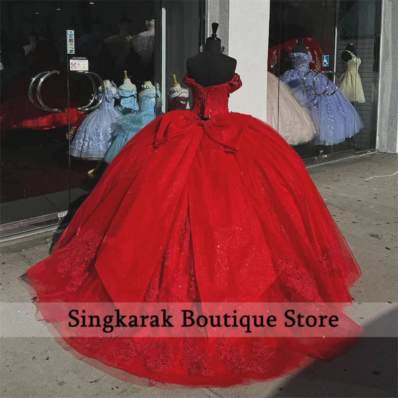 Princess Red Ball Gown Quinceanera Dresses 2024 With Bow Lace Appliques Beads Sweet 16 Dress Vestidos De 15 Anos  Customized