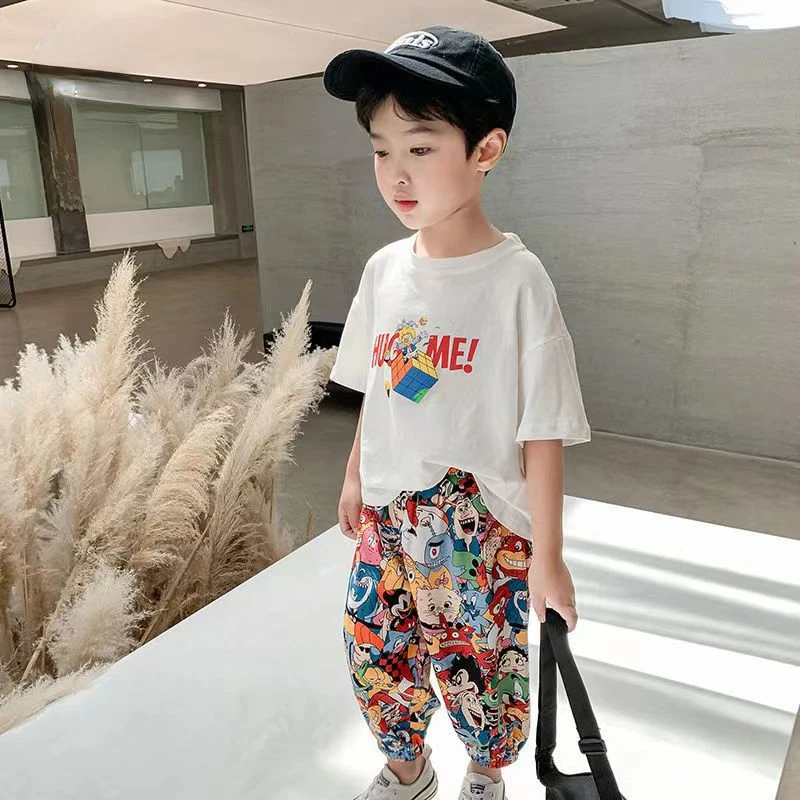 Summer New Boys Casual Pants Graffiti Designer Print Sweatpants Thin Long Loose Harem Trousers Teenage Kids Boys Clothes