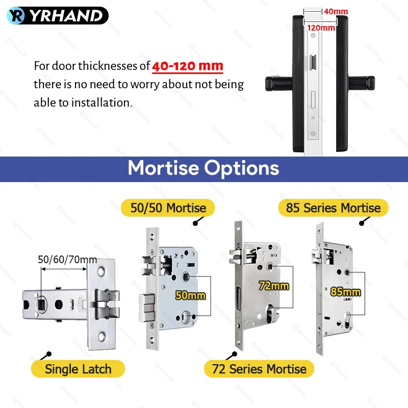 YRHAND-Fingerprint Door Lock para Casa, Matt Black, TTLock, Smart App, Cartão de Código, Chave, Segurança Digital, Fechadura Eletrônica, Segurança