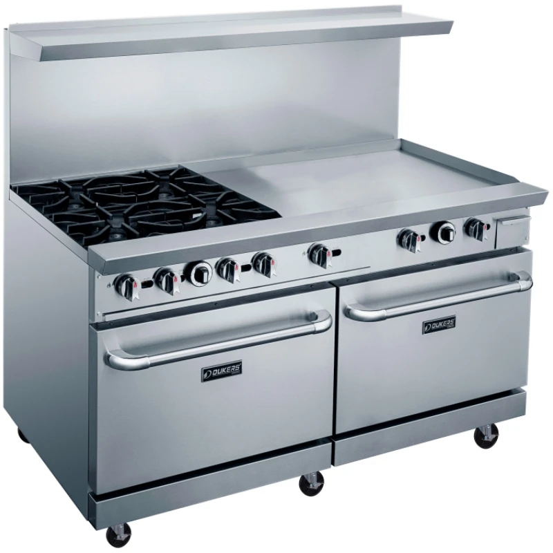 # For Restaurant Kitchen Stainless Steel Gas 4/6 Burners Stove With Double Oven And Griddle