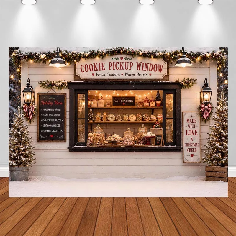 LS North Pole Christmas Village Post Office Photography Backdrop Winter Snow Street Kids Portrait Photo Background For Holiday