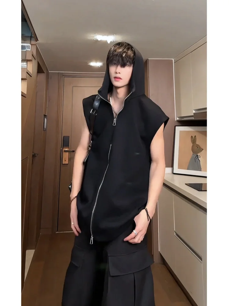 

Мужская летняя толстовка с капюшоном в американском стиле, свободного кроя, с коротким рукавом, повседневная, из хлопка.