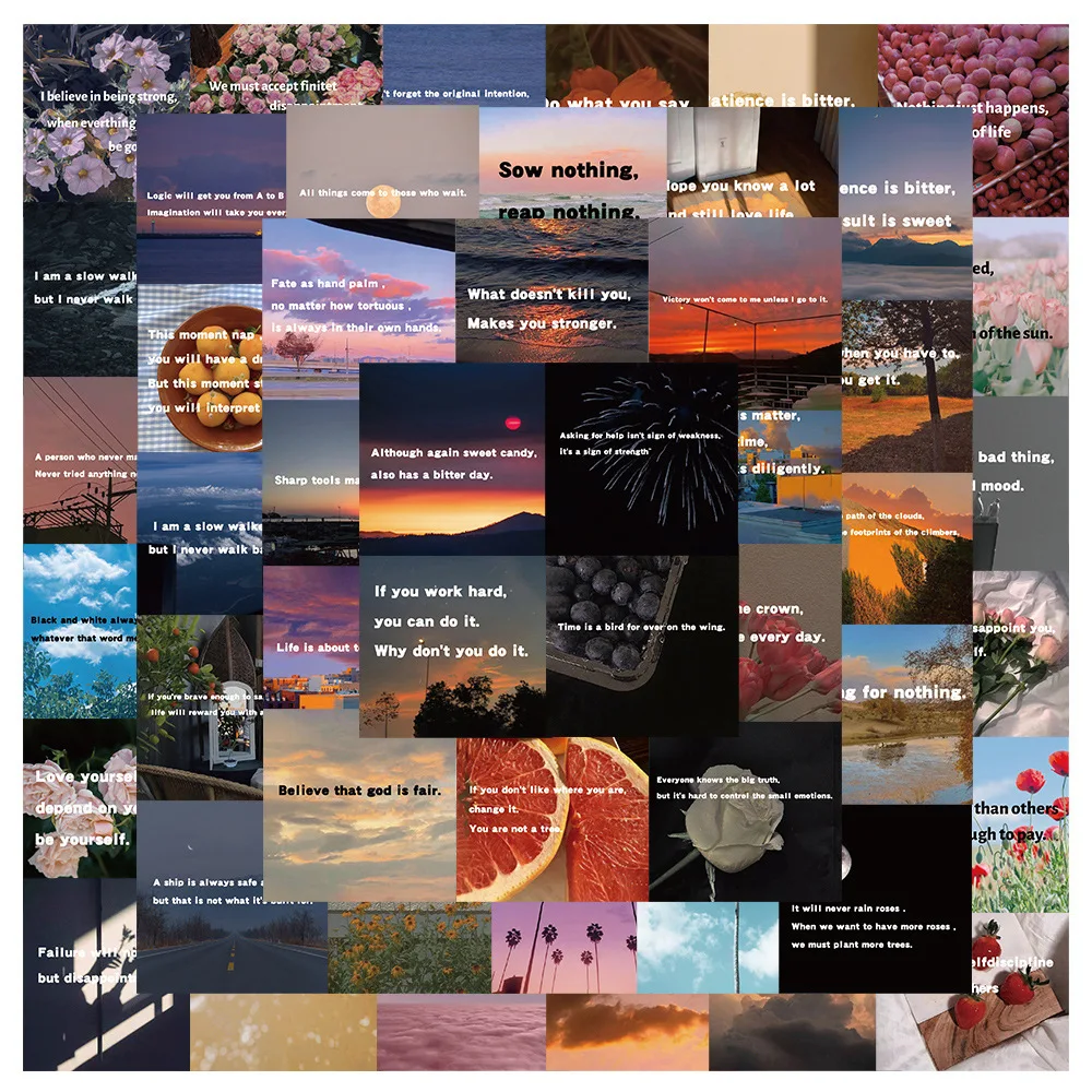 50 Stück motivierende Phrasen, Landschafts-Graffiti-Aufkleber, DIY, Reisegepäck, Gitarre, Kühlschrank, Laptop, klassisches Spielzeug, coole Aufkleber