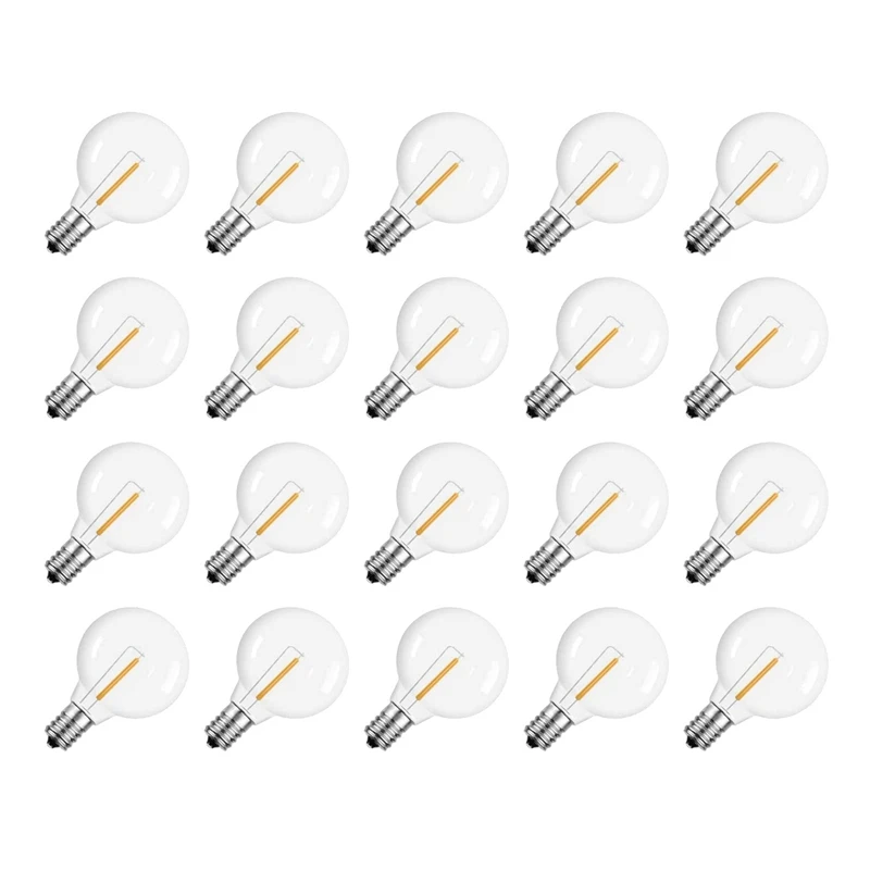 

60 Pcs G40 LED Replacement Light Bulbs E12 Screw Base Shatterproof LED Globe Bulbs For Solar String Lights Warm