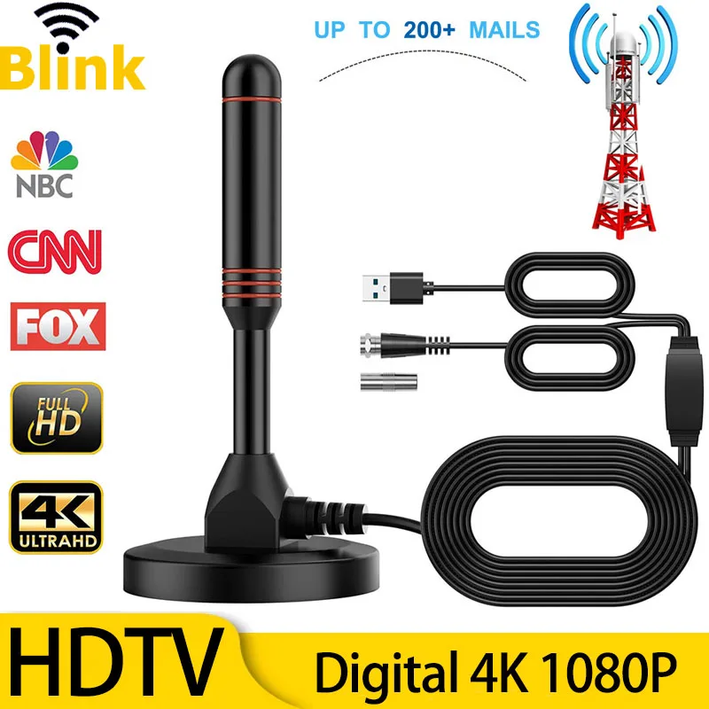 가정용 휴대용 디지털 TV 안테나, VHF/UHF 증폭기, 4K 무료 HD 채널, 실내 DVBT ATSC 부스터, 장거리 위성 TV 리시버