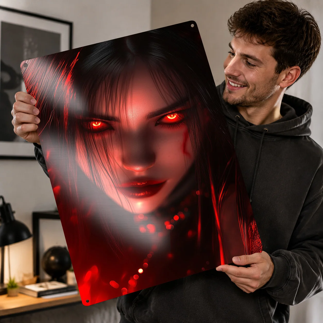Evil Vampire Girl 3D Texture Printed Poster Custom Vintage Metal Tin Plate Sign for Wall Art Interior Decoration Living Room