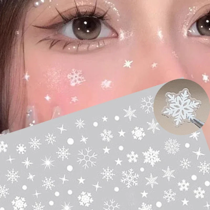 Christmas White Snowflake Tattoo Sticker 5D Snowflake Round Tattoo Eyeshadow Stickers Festival Nail Body Makeup Face Decoration