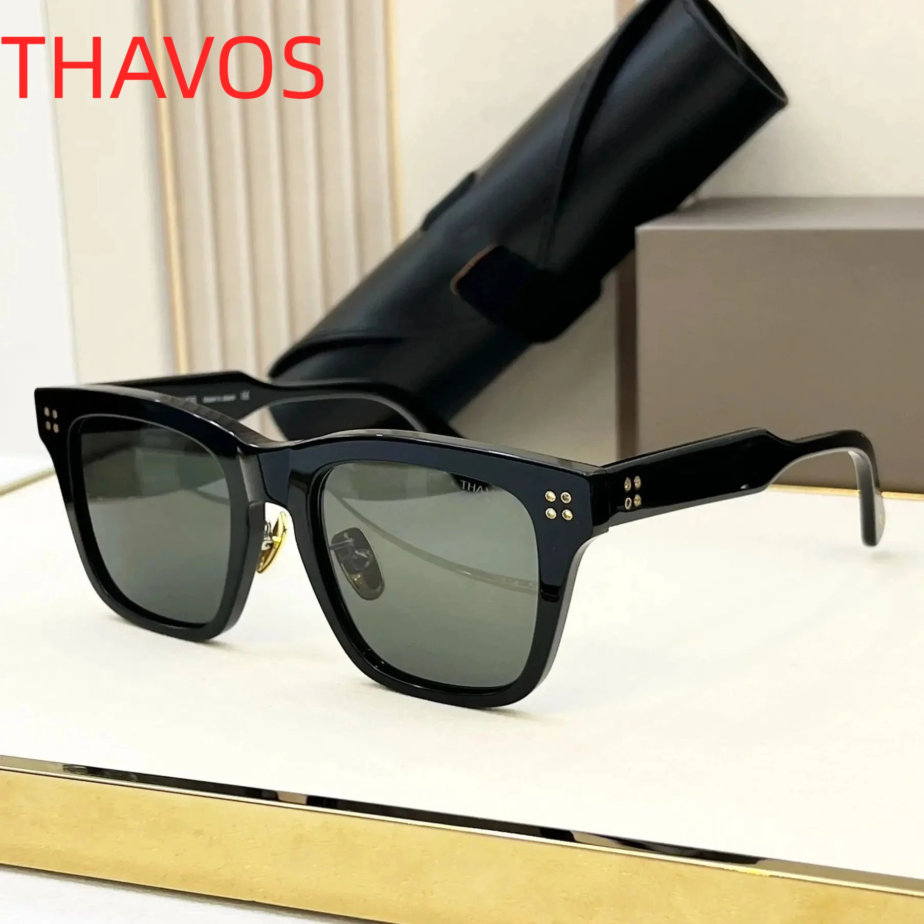 

Original THAVOS Premium Black Square Acetate Frame Men Sunglasses UV400 Business Classic Luxury Vintage Women Couple Eyewear