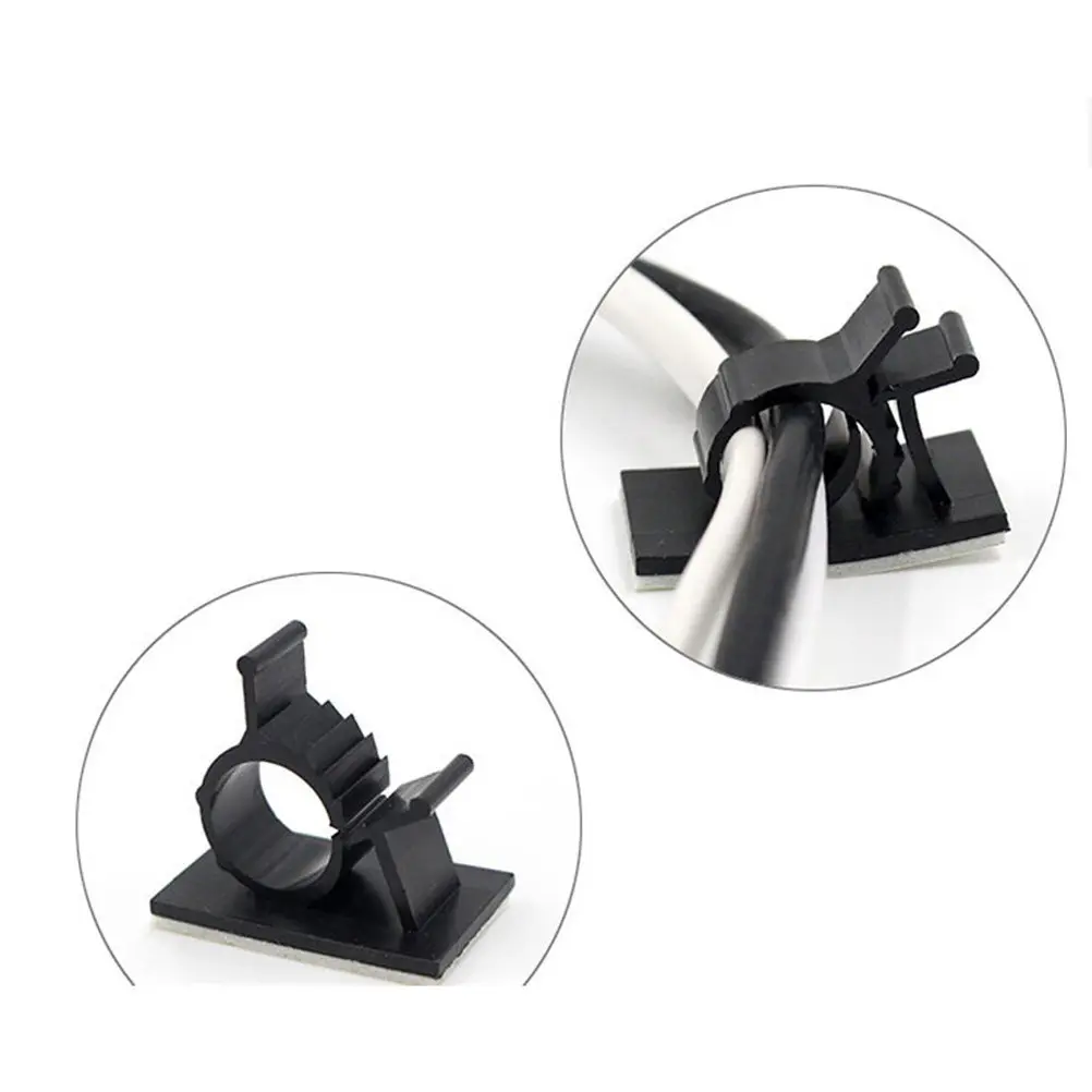 30 attaches-câbles en plastique noir pour la gestion des câbles de bureau, avec dos adhésif puissant, organisateur de câbles, lot de clips pour sécuriser et organiser les câbles