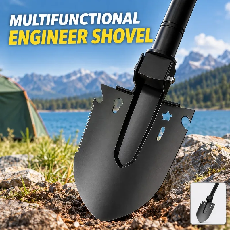 Multifunctional Manganese Steel Thickened Engineer Shovel Portable Folding Car Shovel Spade for Outdoor Camping Fishing