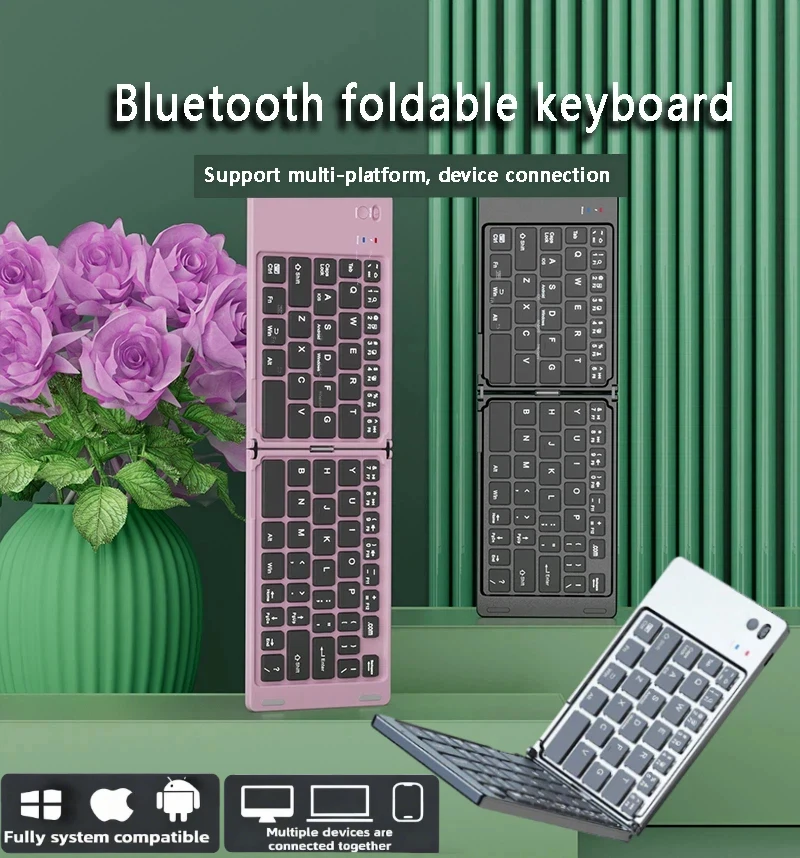 لوحة مفاتيح Xiaomi Mini اللاسلكية القابلة للطي بتقنية البلوتوث، قابلة لإعادة الشحن، خفيفة، كتم الصوت، توافق متعدد الأنظمة، لوحة مفاتيح طويلة التحمل