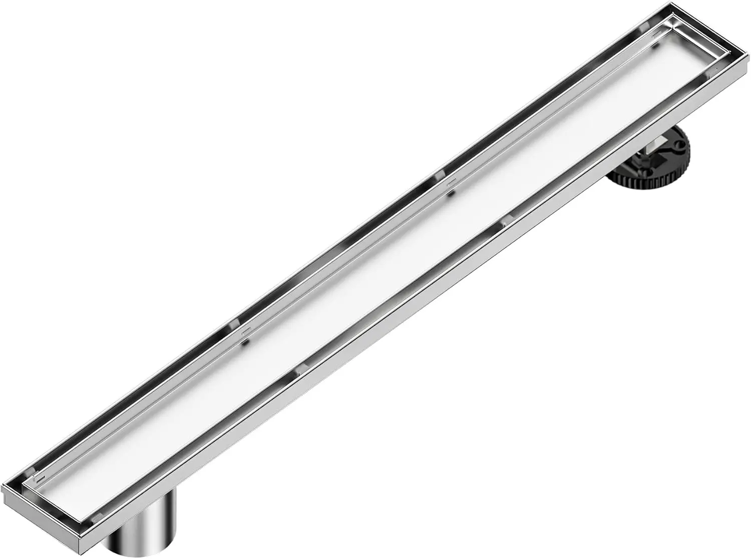 

24-Inch Linear Shower Drain with Tile Insert, Brushed Stainless Steel, Adjustable Leveling Foot and Hair Strainer