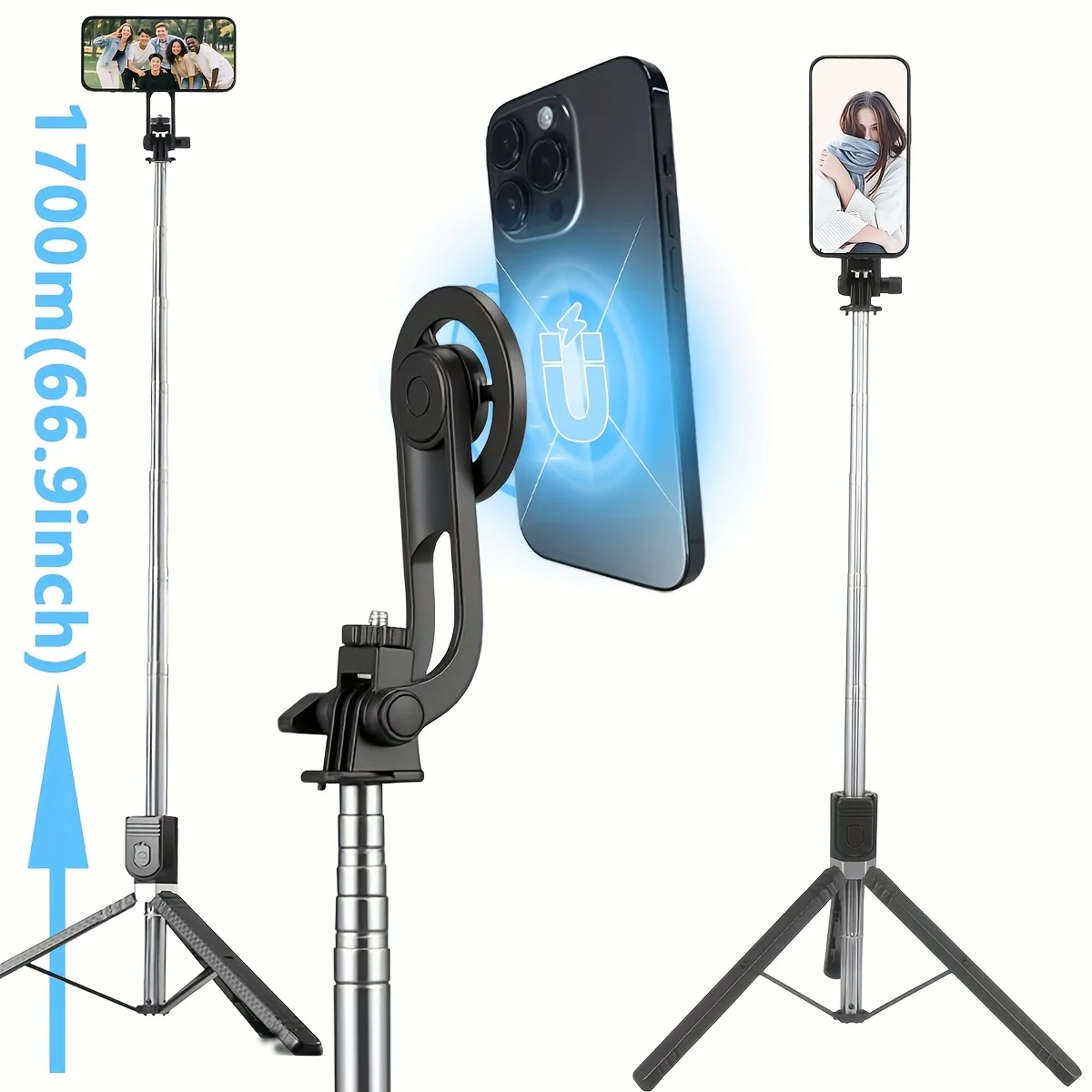 rpuMagnético de liberación rápidaTrípode Selfie Stick con control remoto inalámbrico |   Incluye Placa Metálica Universal para Todos los Teléfonos 170cm Travel st
