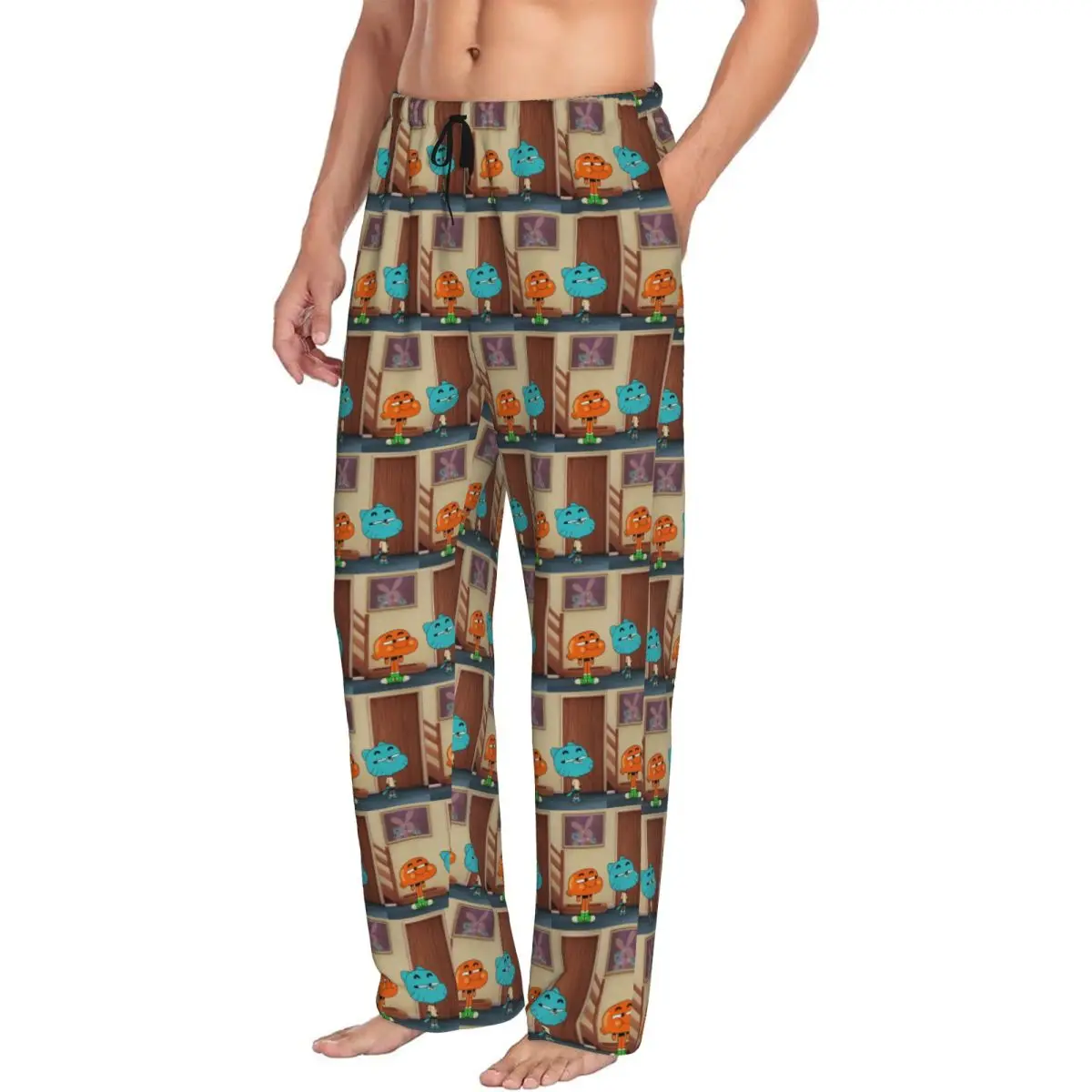 

Custom The Amazing World Of Gumball Tawog Men Pajama Pants Lounge Sleep Sleepwear Bottoms with Pockets