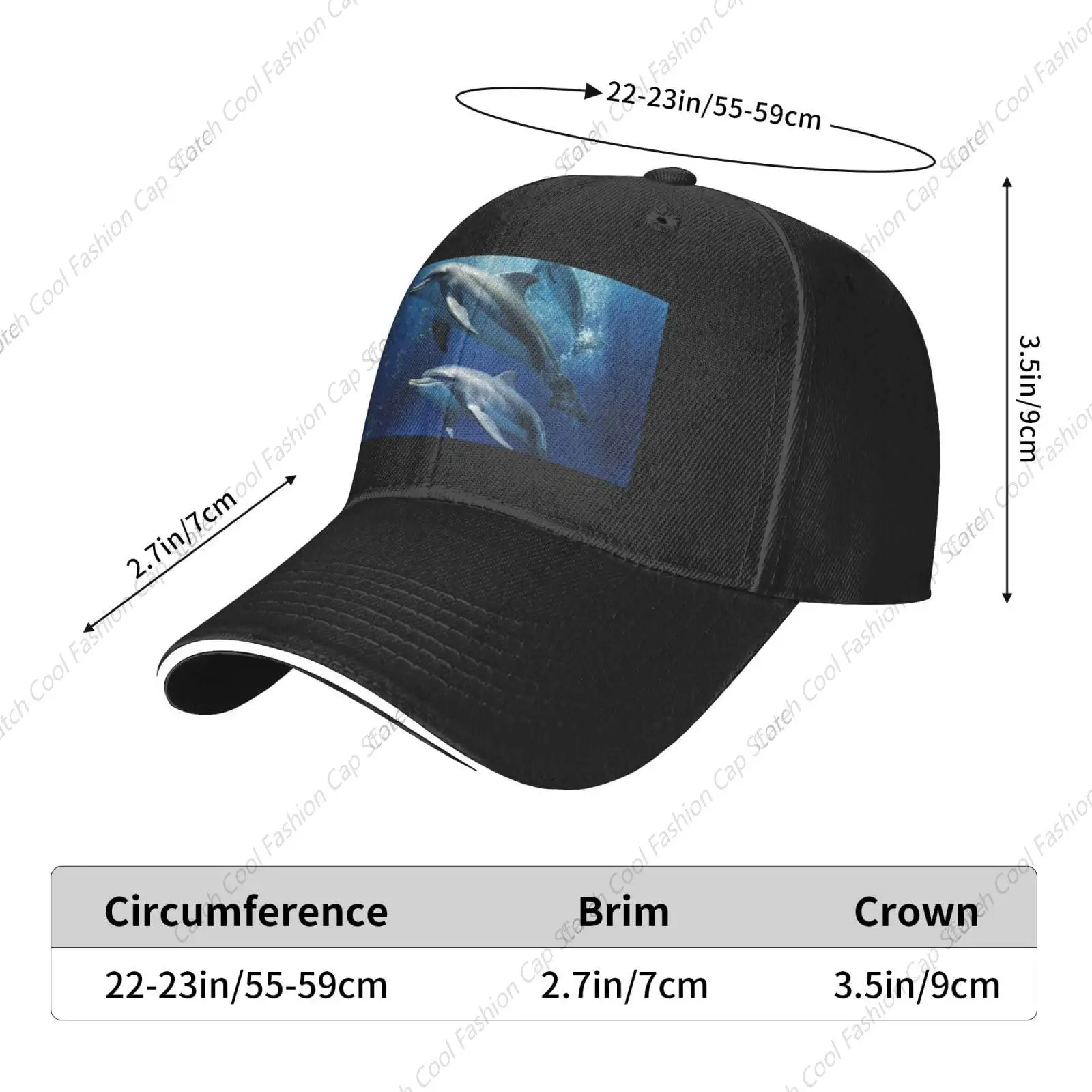 Unisex Dolphins Print Baseball Cap, Trucker Hat, sanduíche, pato, língua, ajustável, esportes, ao ar livre, viagens, diariamente, moda, bonito