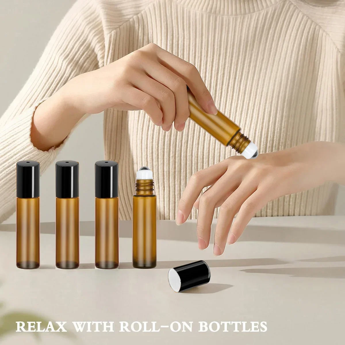 5/10ML Plastic Cap Roller Ball for Perfume Essence Oil Skin Care Products Makeup Tool Amber Glass Roll on Empty Bottle